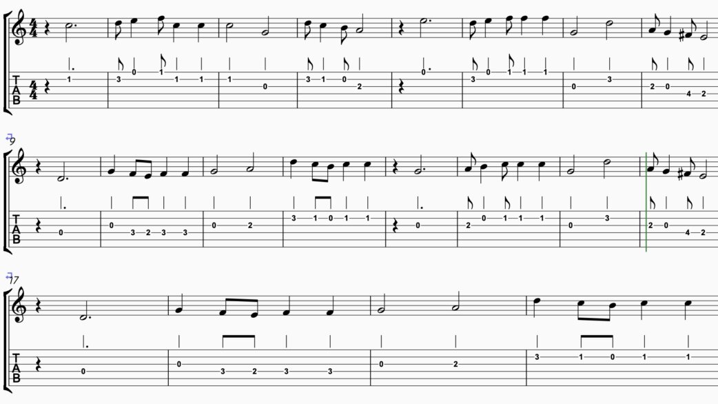 Sheet music with guitar tablature showing the reversed notation for Land of Hope and Glory, arranged for solo guitar performance as part of Luke Jerram's political art project.